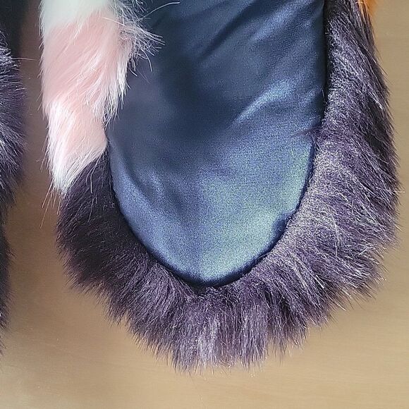 NWT ANN TAYLOR Faux Fur Party Black Multi Color Block Retro Scarf Stole Shrug - Picture 8 of 10